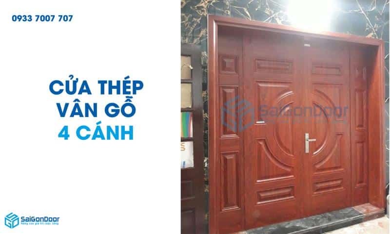 Cửa thép vân gỗ 4 cánh