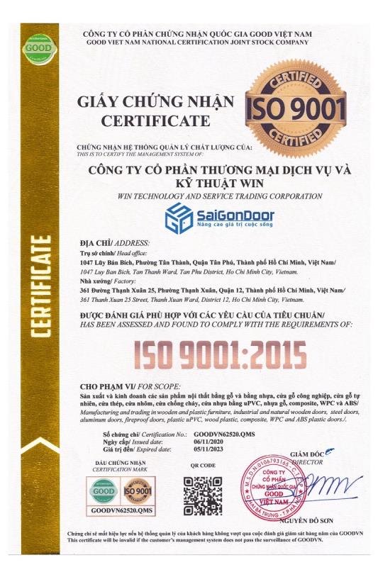 Chứng nhận chất lượng ISO 9001-2015