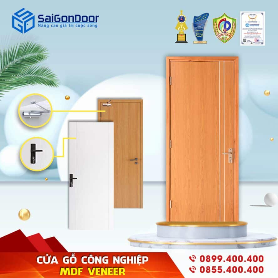 Cửa gỗ MDF cao cấp có 2 loại: cửa gỗ MDF Veneer và cửa gỗ MDF Melamine cao cấp: