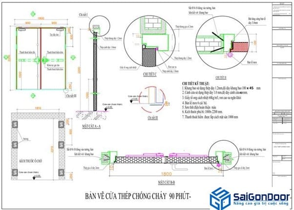 Bản vẽ thiết kế cửa chống cháy 90 phút bằng thép