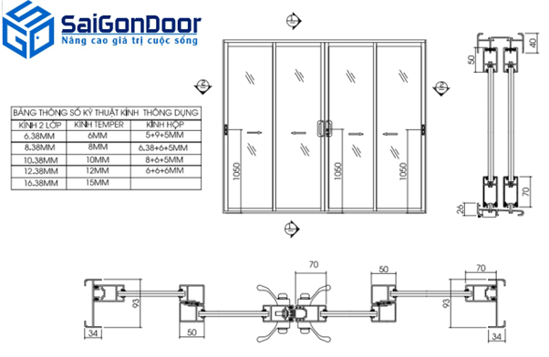 Thiết kế cửa nhựa cao cấp 4 cánh mở quay 2 cánh