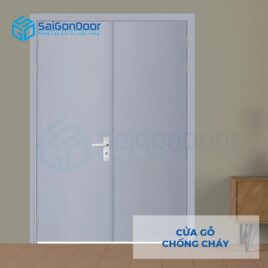 Cửa gỗ chống cháy GCC Cua go chong chay 2P son xam trang