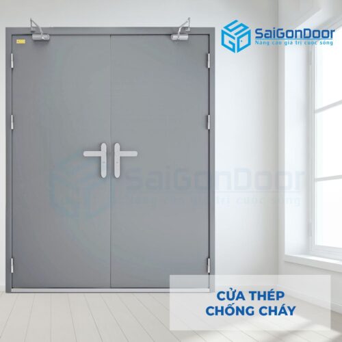 Cửa thép chống cháy TCC 2P dung 2 tay nam cua