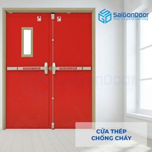 Cửa thép chống cháy TCC Cua thep chong chay 2P1G1 thanh thoat hiem doi