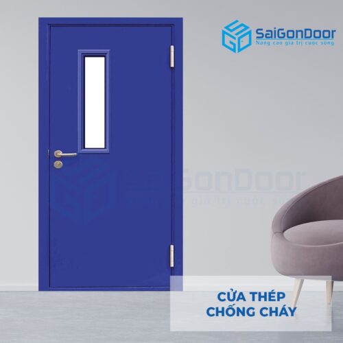 Cửa thép chống cháy TCC P1G1 xanh duong