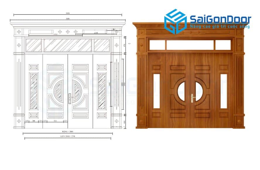 Cửa thép vân gỗ SGD GS4H4K-H4AK mau vang