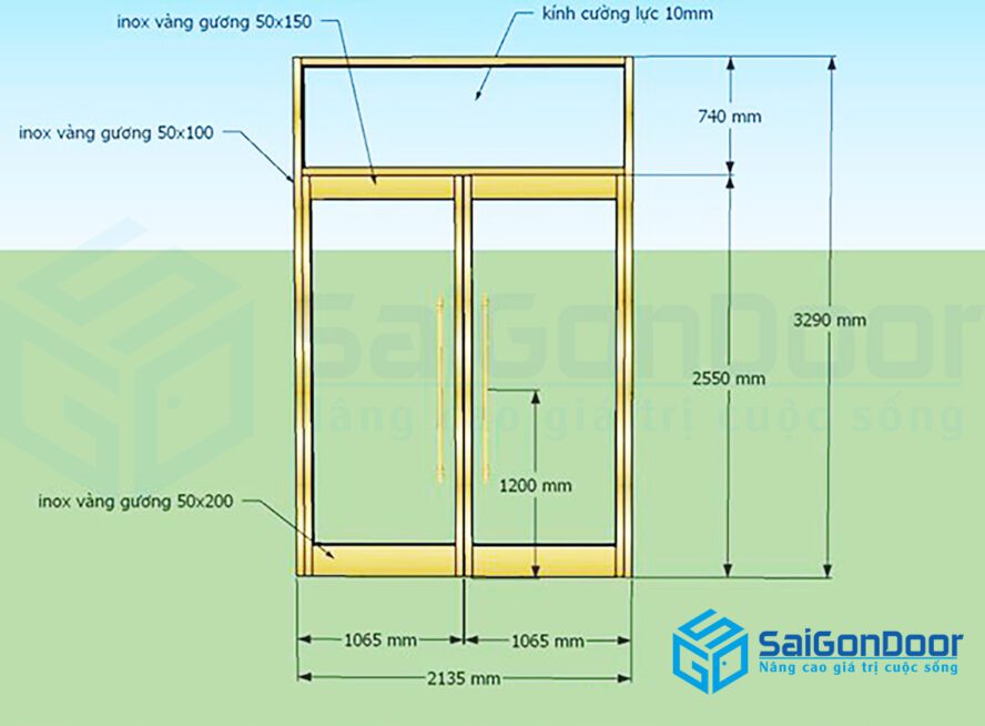 Cấu tạo cửa kính khung inox mạ vàng