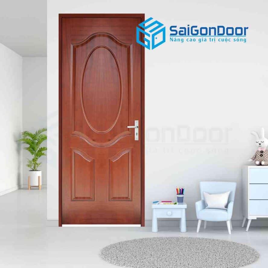 Cửa HDF Veneer Panel dạng Oval màu Căm Xe