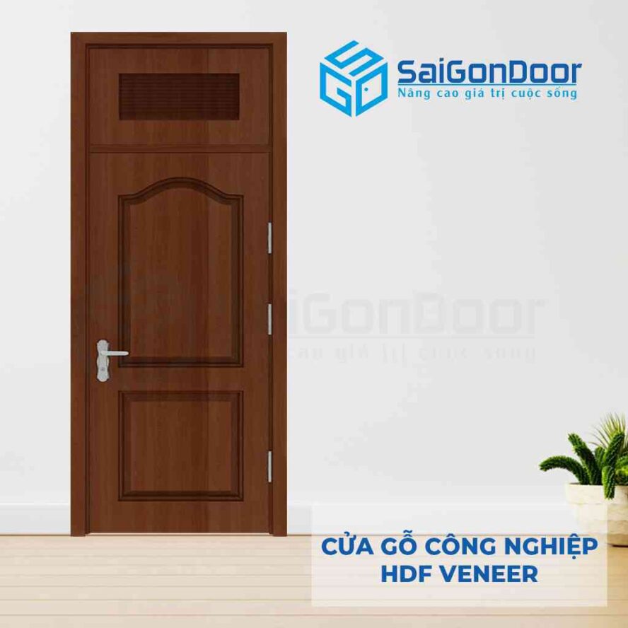 Mẫu cửa đơn 1 cánh HDF Veneer phòng ngủ màu Walnut