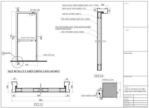 Bản vẽ và kích thước cửa chống cháy đơn