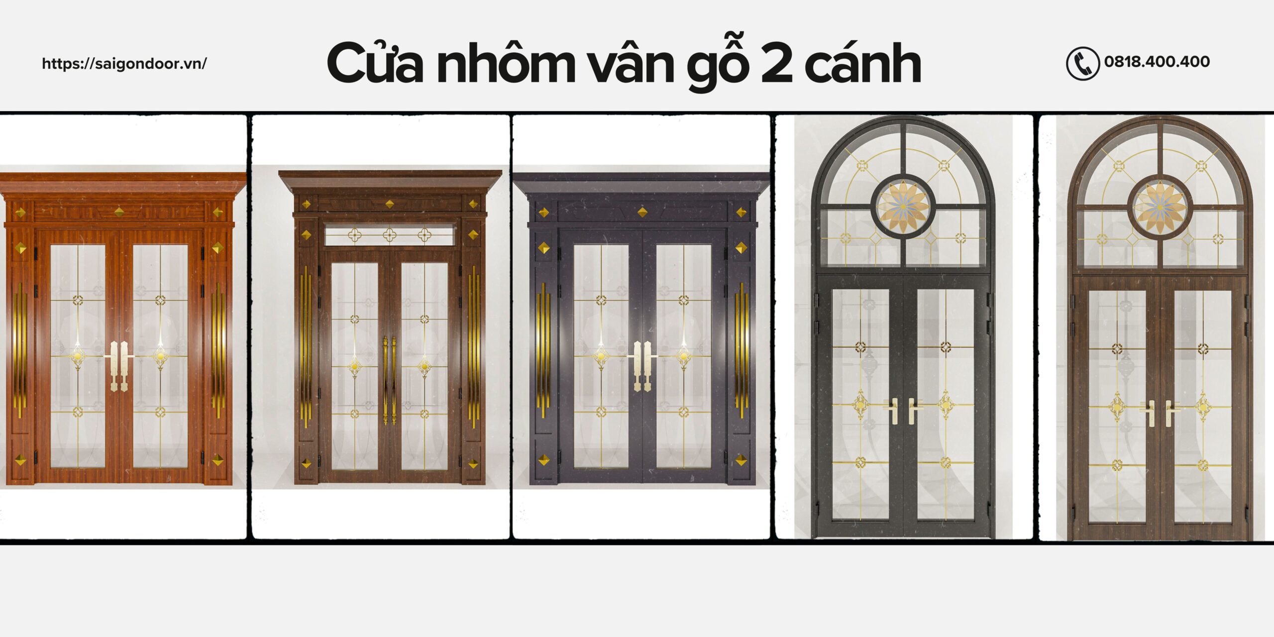 Các mẫu cửa nhôm vân gỗ 2 cánh tại SaigonDoor